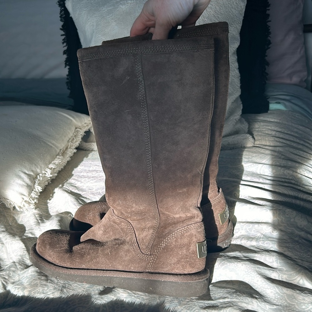 Ugg tall brown boots- used, excellent condition, side zipper